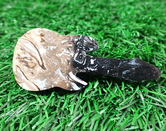 1 Piece Natural Palm Root Crystal Guitar - Black Blue Tan - Double Sided Pendant - 63x28x7mm Palm Root Guitar Carving Black Blue #CRVNG#1549