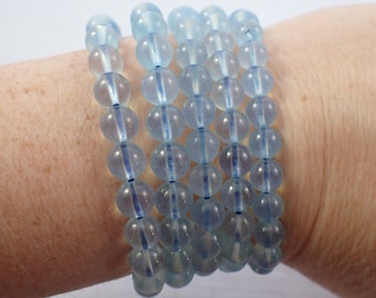 One Aquamarine Crystal Bead Bracelet - 7mm Smooth Round Beads - Aqua Blue Translucent Beads - Natural Aquamarine Bead Bracelet - #BRCLT#1101