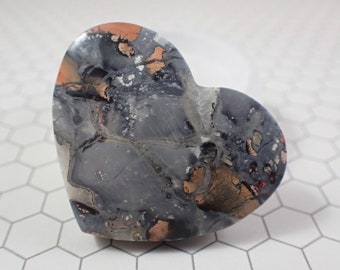 1 Piece Natural Maligano Jasper Heart Cabochon - Smooth Finish Flat Back - Orange Peach Gray White - Maligano Jasper Crystal Cab #CBCHN#1003