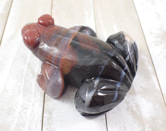Featured listing image: Large Natural Ocean Jasper Crystal Frog Carving - Big Heavy Colorful Frog - 4.25 Inch Polished Animal Carving - Red Black OJ #ANMLS#1230