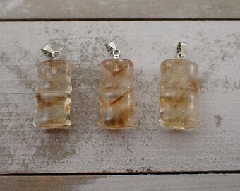 Small Citrine Bamboo Shaped Crystal Pendant - Gold Translucent Bamboo - Smooth Mini Crystal - .75 Inch Citrine Bamboo Pendant #PNDNT#1069