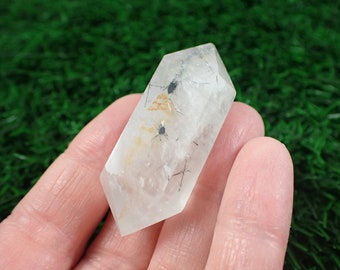 Black Tourmaline Clear Quarrtz DT Point - White Black Clrystal - Smooth Polished Faceted - 2 Inch Crystal Double Terminated Point DTPNT#1021