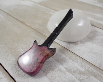 Pink Purple Black Palm Root Crystal Guitar - Dyed Fossilized Palm Root Guitar Carving - Purple Black 2.75 Inch Guitar Crystal #CRVNG#2130