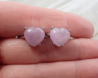 1 Piece Adjustable Kunzite Crystal Heart Ring - Large Smooth Purple Heart - 10mm Kunzite Heart - Copper Plated Silver Slim Band #RINGS#1069
