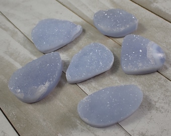 Druzy Blue Lace Agate Oval Teardrop Crystal - Natural Blue Lace Agate Crystal - Sparkly Textured Flat Stone - 1 Inch Blue Lace #FRFRM#1074