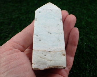1 Piece Natural Aragonite Crystal Tower - Small Short Smooth Faceted Aqua Blue Beige - 79x35x35mm Aragonite Square Textured Tower TOWER#1191