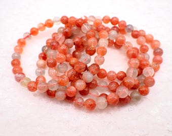 Rabbit Hair Quartz Crystal Bracelet - 7mm Smooth Round Natural Crystal Beads - Peach, Copper, Clear, Flashy RH Quartz Bracelet -#BRCLT#1245