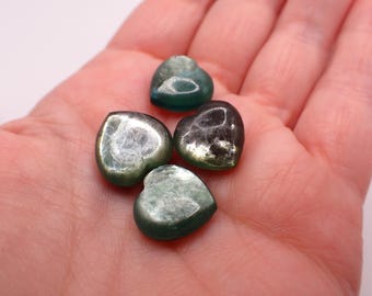 4 Pcs Natural Green Mica Crystal Mini Hearts - Small Dark Green Super Flashy - Smooth Polished Crystal Hearts - Mini Green Mica #MINIS#1138