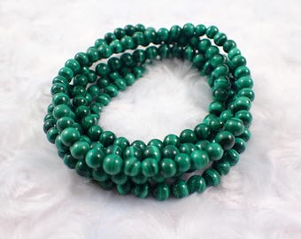 Pretty Green Malachite Beaded Crystal Bracelet - 5mm Small Beads Green Banded Malachite - Elastic Stretch Stacking Bracelet #BRCLT#1174
