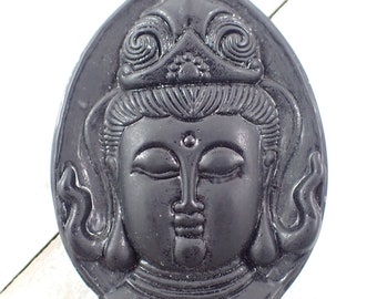 Awesome Black Obsidian Religious Figure Crystal Pendant - Large Heavy Oval Black Crystal - 2.5 Inch Black Obsidian Girl Pendant #PNDNT#1100
