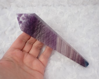 Beautiful Natural Purple Fluorite Crystal Wand - Banded Green White Fluorite Wand - Faceted Sharp Point - 6.25 Inch Large Wand #WANDS#1056