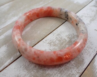62.3mm Copper Flashy Sunstone Crystal Bangle Bracelet - Smooth Crystal Bracelet - Peach Copper White Opaque Natural Sunstone #JEWEL#1289