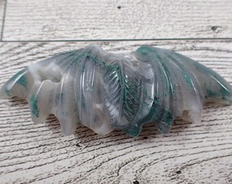 Natural Druzy Moss Agate Crystal Bat Carving - Green White Gray - Sugar Druzy Pockets Crystal - Bat Animal Crystal 3.25 Inches #ANMLS#1145
