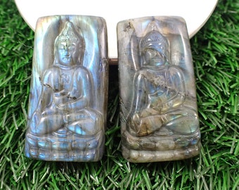1 Flashy Labradorite Crystal Buddha Carving - Rectangle Blue Green Buddha Carving - 2 Inch Flashy Labradorite Crystal Buddha #CRVNG#1841