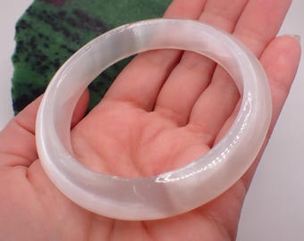 60.3mm Beautiful White Selenite Crystal Bangle Bracelet - A-Symmetrical Shape - *Read Addtl Details* - Natural Crystal Bangle #JEWEL#1597
