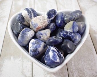 5 Pcs Small Natural Sodalite Crystal Tumbles - Rounded Smooth Tumbled Stones .5-.75 Inches Each - Blue White Sodalite Crystal #TUMBL#1021