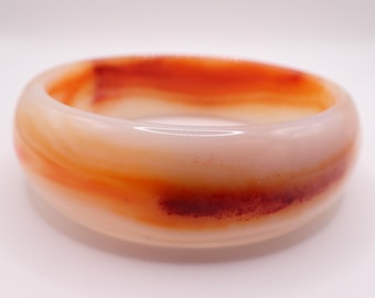 67.3mm Carnelian Agate Crystal Cuff Bangle Bracelet - Shiny Thick Crystal Bracelet - Flat Inside Smooth Carnelian Bangle #JEWEL#1740