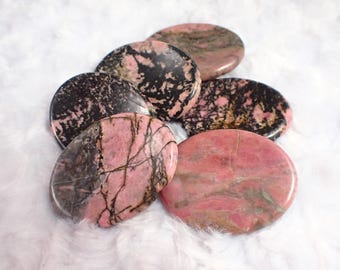 Pretty Natural Rhodonite Crystal Worry Stone - Small Smooth Polished Oval - 1.75 Inch Black Pink Brown - Small Oval Worry Stone #WORRY#1020