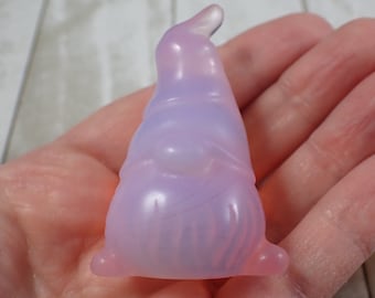 1 Piece Pink Gnome Crystal Carving - Pink Opalite Gnome - Shiny Short Polished Figurine - Pink Opalite Translucent Crystal Gnome #GNOME#1008
