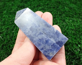 1 Piece Natural Sodalite Crystal Tower - Blue Rectangle Tower - Smooth Finish Blue - 2.75 Inch Sodalite Crystal Tower Stands Well TOWER#1235
