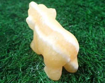 Orange White Calcite Bear Crystal - Standing Animal Crystal - Natural Orange Calcite - 3 Inch Orange White Banding Bear Crystal #ANMLS#1181