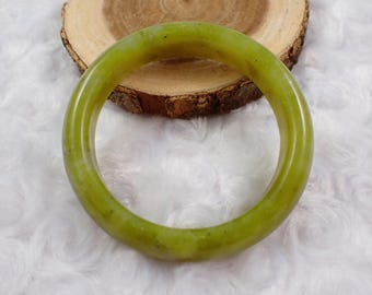 59.3mm Green Milk Jade Crystal Bangle Bracelet - Smooth Polished Bangle - Natural Olive Green Crystal Bracelet - No Chips Nice #JEWEL#1495