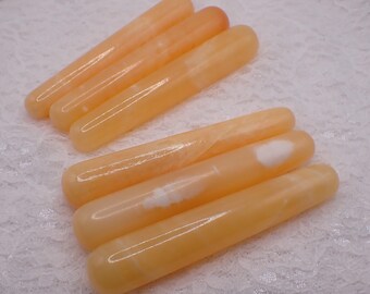 1 Piece Natural Orange Calcite Crystal Wand - Yellow White Smooth Polished - Rounded Ends Great Condition - Crystal Massage Wand #WANDS#1076