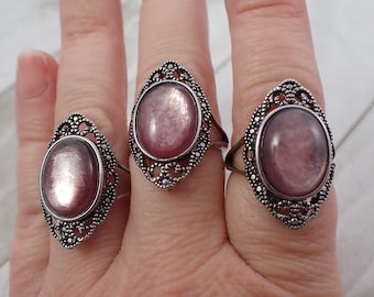 1 Piece Adjustable Natural Purple Mica Crystal Ring - Large Smooth Flashy Purple Ring - Silver Metal Lepidolite Adjustable Ring #RINGS#1031