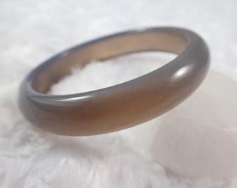57.6mm Natural Gray Agate Crystal Bangle Bracelet - Smooth Flat Inside Crystal Bracelet - Part Translucent Gray Agate Bangle #JEWEL#1458