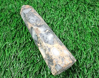 1 Piece Natural Maligano Jasper Crystal Tower - Gray Orange White Opaque - Faceted Tower 105x30x27mm - Maligano Jasper Crystal #TOWER#1160