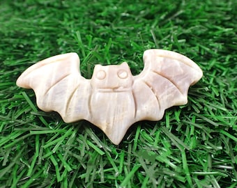 Small Blue Flash Moonstone Crystal Bat Carving - Beige Blue Flat Back - Nice Thick Crystal Bat Carving - 2.5 Inch Animal Crystal #ANMLS#1114