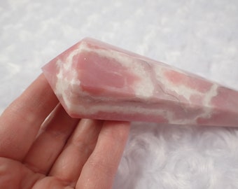 Gorgeous Natural Pink Opal Crystal Wand - Faceted Large Sharp Point - Pink Gray White Opaque - 5.5 Inch Large Wand - Pink Opal #WANDS#1047