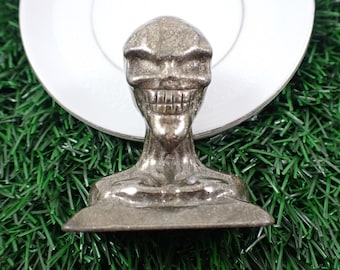 Shiny Gold Pyrite Crystal Creepy Alien Bust - Shiny Bright Figurine - 2 Inch Crystal Carving - Heavy Gold Pyrite - Creepy Alien #CRVNG#2128