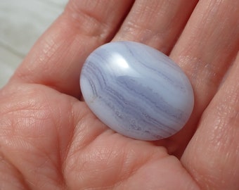 1 Piece Natural Blue Lace Agate Crystal Cabochon - High Quality Crystal Cab - Banded Blue Lace Agate Oval - Smooth Blue Carving #CBCHN#1021