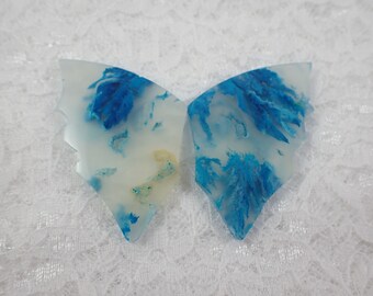 2 Piece Moss Agate Dyed Crystal Butterfly - Sparkly Sugary Druzy Butterfly - Large Two Piece Blue - Carved Butterfly Crystal #CBCHN#1087