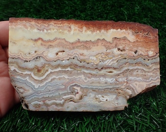 Large Crazy Lace Agate Crystal Slab - Raw Edge Smooth Polished Reversible - Pink Gold White Druzy Agate - 4.5 Inch Large Slab #SLABS#1040
