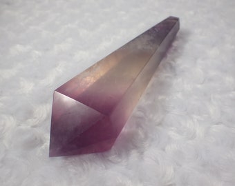 Gorgeous Big Natural Purple Fluorite Crystal Wand - Banded Translucent Fluorite Wand - Faceted Sharp Point - 7 Inch Large Wand #WANDS#1050
