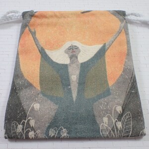 1 stuk spirituele biddende vrouw stof kristallen zakje - oranje grijs witte linnen stof - natuurlijke aardse vrouw tarotkaart tas #POUCH #1030