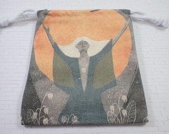 1 Piece Spiritual Praying Woman Fabric Crystal Pouch - Orange Gray White Linen Fabric - Natural Earthy Woman Tarot Card Bag #POUCH#1030
