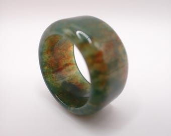 US Size 10.5 Beautiful Green Moss Agate Bangle Crystal Ring - Green Brown Smooth Rounded - Bangle Ring Green Moss Agate Crystal #RINGS#1120