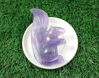 Large Awesome Purple Fluorite Squirrel Crystal - Smooth Translucent Standing Squirrel - Purple Green Banded Fluorite Squirrel #C