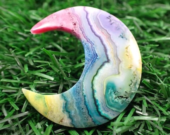 Awesome Dyed Crazy Lace Agate Moon - Crystal Cabochon Rainbow Dye - 1.5 Inch Moon Crystal Cabochon - Colorful Dyed Crystal Moon #CBCHN#1101