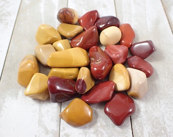 4 Pcs Natural Mookaite Jasper Crystal Tumbles - Rounded Smooth Tumbled Stones - Red Maroon Gold Mustard Crystal Tumbled Stone #TUMBL#1025