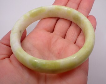60.8mm Yellow Green Jade Crystal Bangle Bracelet - Smooth Polished Bangle - Natural Yellow White Gray Crystal - No Chips Nice #JEWEL#1665