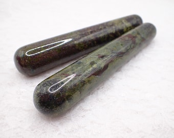 Pretty Natural Dragon Bloodstone Crystal Wand - Shiny Green Red Smooth Polished - 4.25 Inch Rounded Ends - Crystal Massage Wand #WANDS#1079