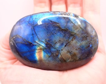Flashy Natural Labradorite Palm Stone - Strong Silver Flash - 2.25 Inch Oval Palm-stone - Gray Silver Smooth Labradorite #PALMS#1239