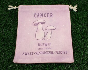 1 Piece Cancer Mushroom Linen Fabric Tarot Card Pouch - Purple White Cancer Zodiac Crystal Bag - 6.75x5.5 Inch Cancer Shrooms #POUCH#1038