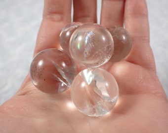 One Pretty Rainbow Flash Clear Quartz Mini Crystal Sphere - Shiny Smooth Crystal Ball - 17-19mm Sphere - Rainbow Flash Spheres #SPHER#1054
