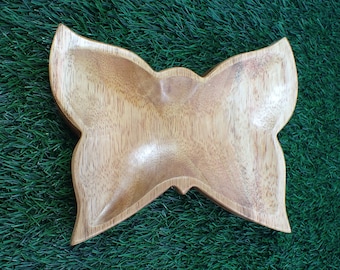 1 Piece Large Butterfly Shaped Wood Bowl - Smooth Polished Handmade - 187x154x24mm Tray for Crystals - Thick Handmade Wood Bowl #BOWLS#1069