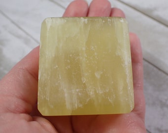 1 Piece Natural Lemon Calcite Crystal Cube - Thick Large Rectangle Cube - Smooth Beveled Edge Cube - 1.75 Inch Lemon Calcite #CUBES#1019